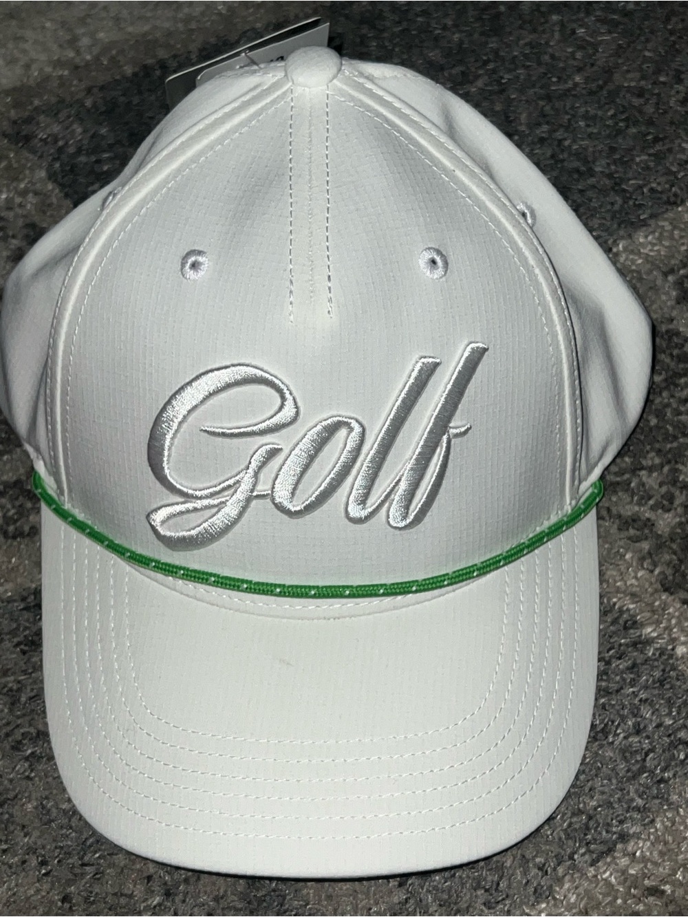 PGA Tour White Golf Cap with Green Rope Trim